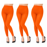 3x Womens Orange Footless Tights Bulk Pack - Fluro Bright Stretch Polyester Hosiery (Dance/Party Costume)