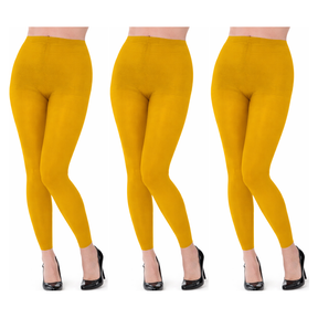 3x Womens Yellow Footless Tights Bulk Pack - Fluro Bright Stretch Polyester Hosiery (Dance/Party Costume)