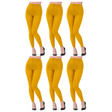 6x Womens Yellow Footless Tights Bulk Pack - Fluro Bright Stretch Polyester Hosiery (Dance/Party Costume)