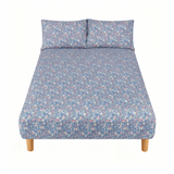 Ditsy Floral Queen Comforter Set w/ Fitted Sheet & 4 Pillow Covers - Blue/Pink (6 Piece Set)