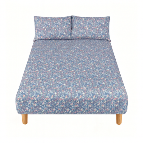Ditsy Floral Queen Comforter Set w/ Fitted Sheet & 4 Pillow Covers - Blue/Pink (6 Piece Set)