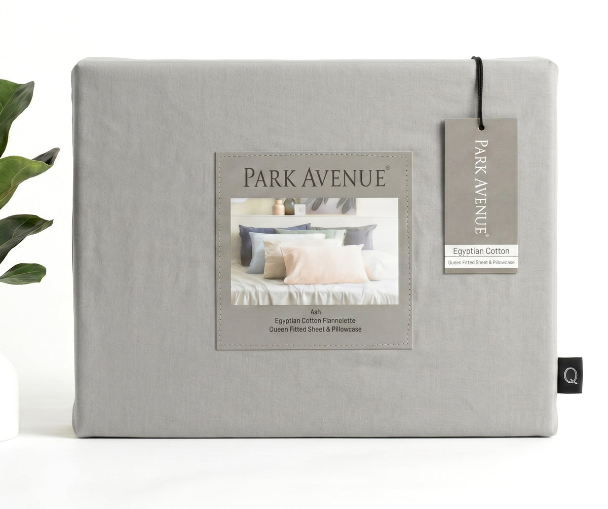 Park Avenue 175 GSM Egyptian Cotton Flannelette Kids Fitted Sheet & Pillowcase Set - Ash