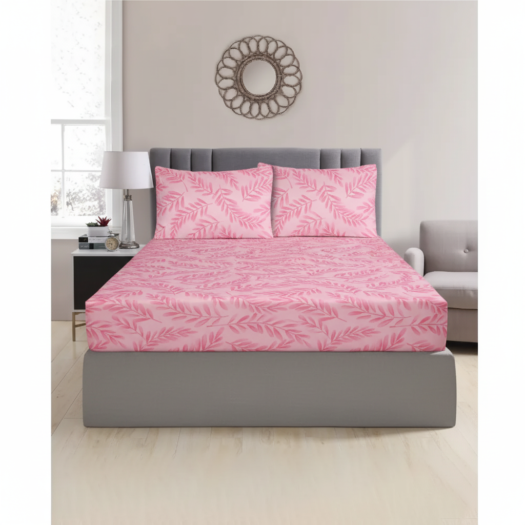 Olea Meadow Single Comforter Set w/ Fitted Sheet & 2 Pillow Covers - Pink (4 Piece Set)