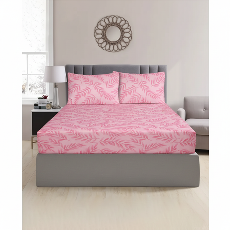 Olea Meadow Single Comforter Set w/ Fitted Sheet & 2 Pillow Covers - Pink (4 Piece Set)