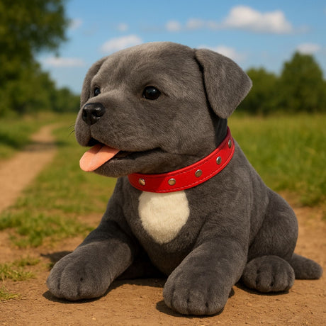 Bocchetta Flint 35cm Lying Staffy Plush Toy - Grey (Realistic Stuffed Animal Dog Gift)