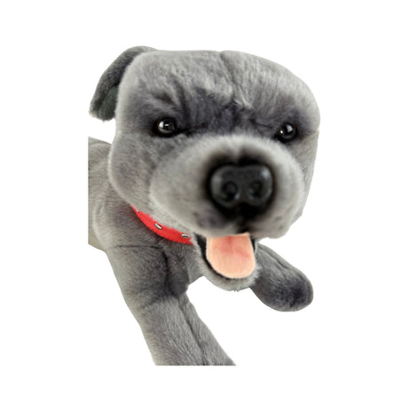 Bocchetta Flint 35cm Lying Staffy Plush Toy - Grey (Realistic Stuffed Animal Dog Gift)