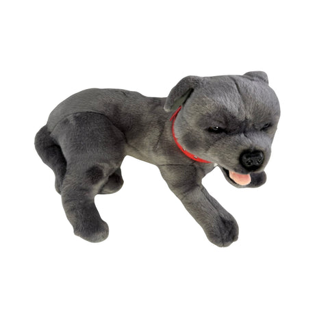 Bocchetta Flint 35cm Lying Staffy Plush Toy - Grey (Realistic Stuffed Animal Dog Gift)