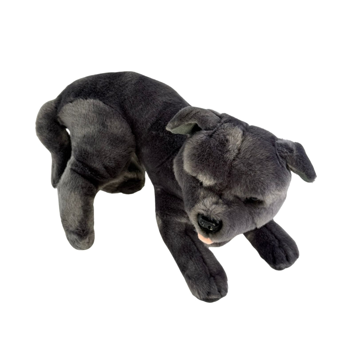 Bocchetta Flint 35cm Lying Staffy Plush Toy - Grey (Realistic Stuffed Animal Dog Gift)