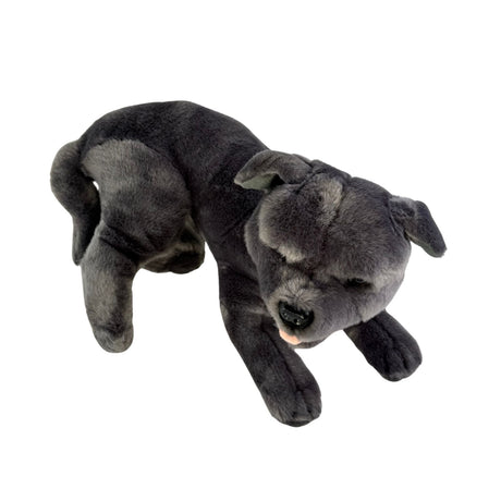 Bocchetta Flint 35cm Lying Staffy Plush Toy - Grey (Realistic Stuffed Animal Dog Gift)