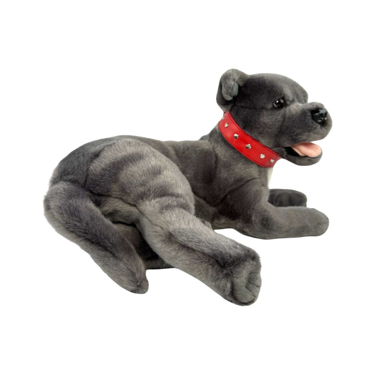 Bocchetta Flint 35cm Lying Staffy Plush Toy - Grey (Realistic Stuffed Animal Dog Gift)
