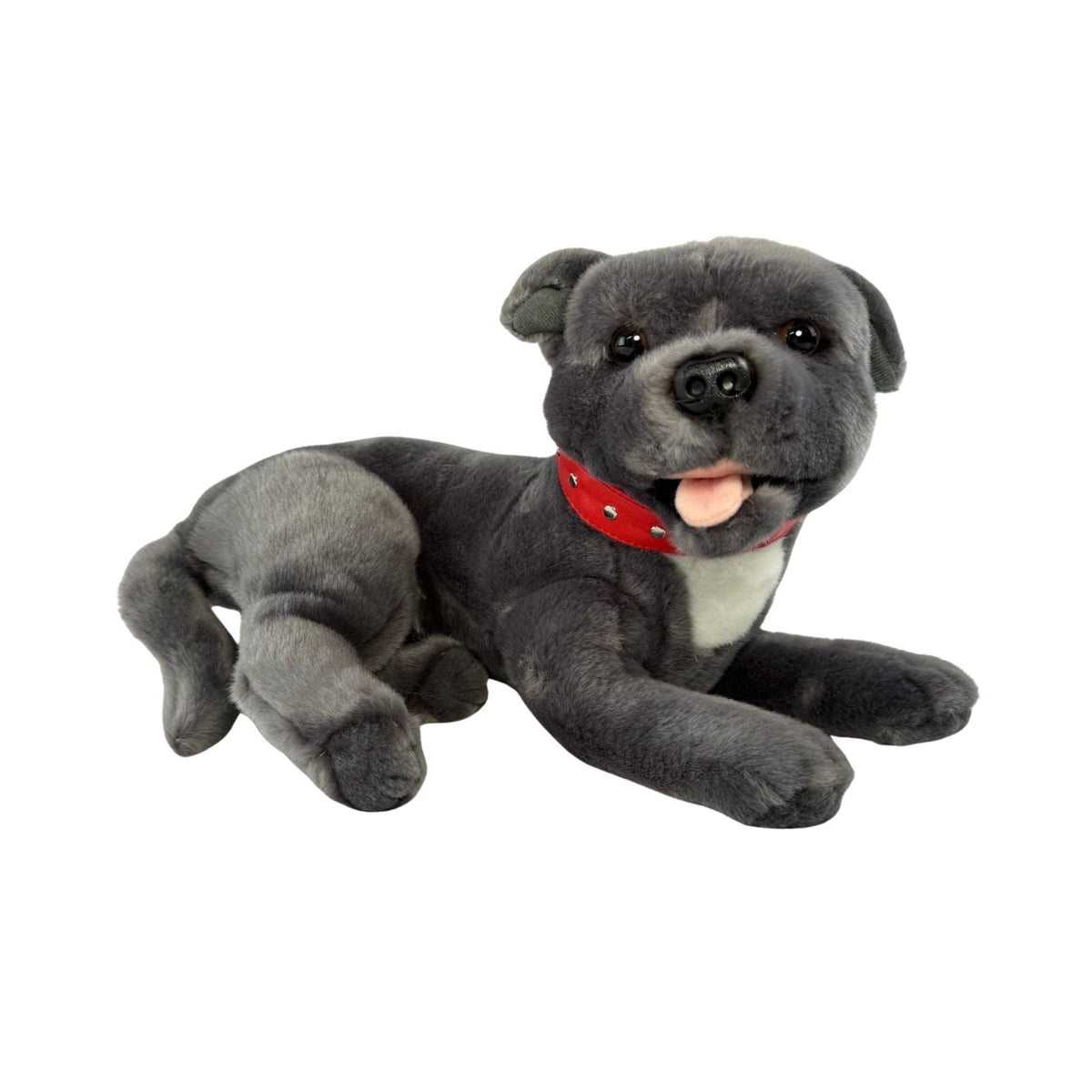 Bocchetta Flint 35cm Lying Staffy Plush Toy - Grey (Realistic Stuffed Animal Dog Gift)
