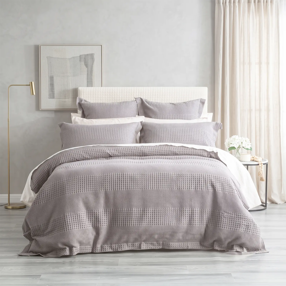 Renee Taylor Elegance Cotton Waffle Jacquard Quilt Cover Set - Fossil