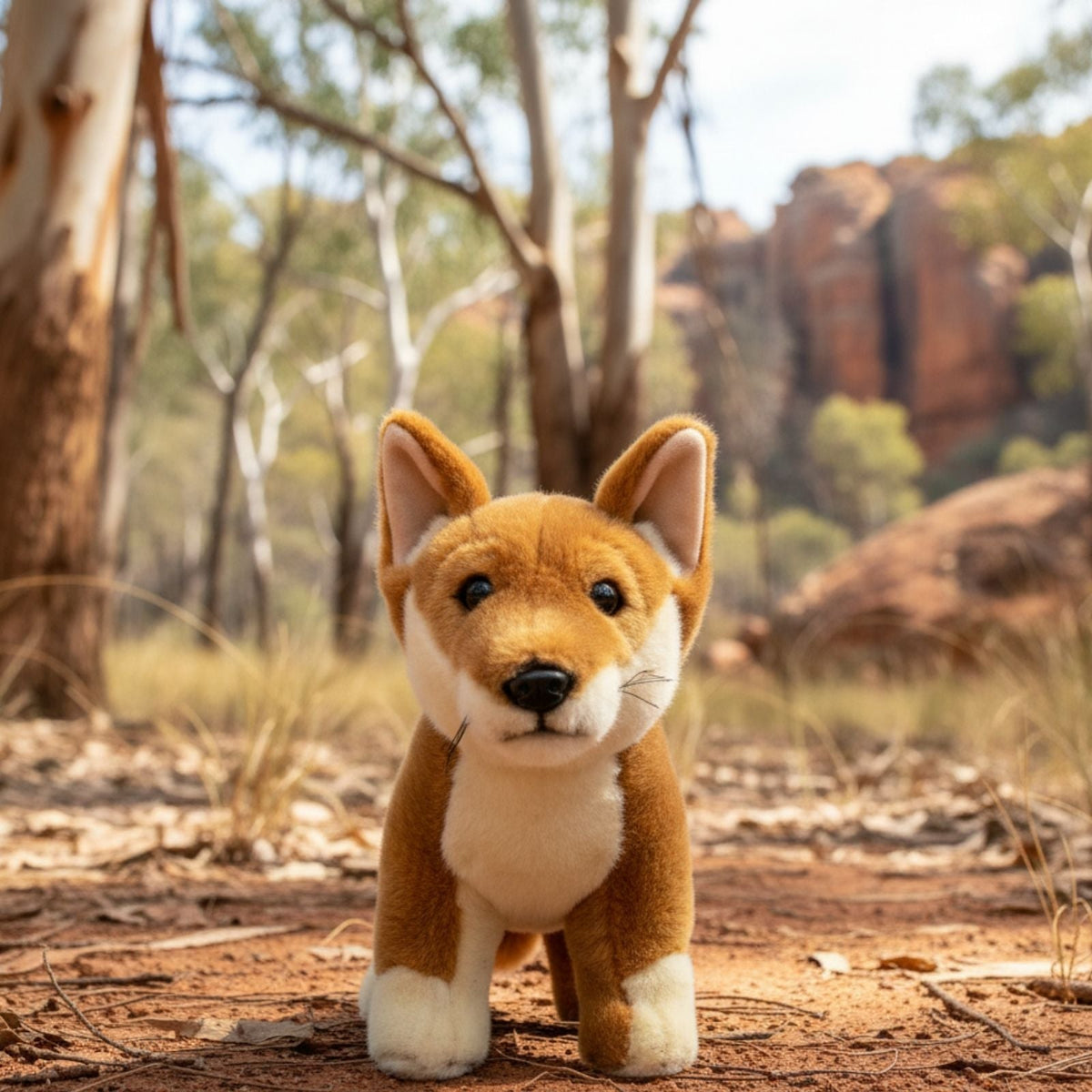 Bocchetta Frazer 25cm Standing Dingo Plush Toy - Tan (Australian Stuffed Animal Souvenir Gift)