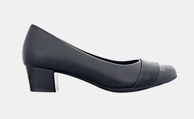 Panache Womens Velver Mid Block Heel Court Shoes - Black