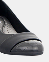 Panache Womens Velver Mid Block Heel Court Shoes - Black
