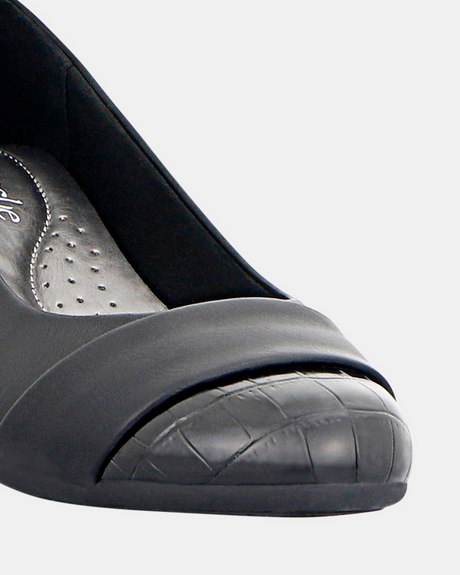 Panache Womens Velver Mid Block Heel Court Shoes - Black