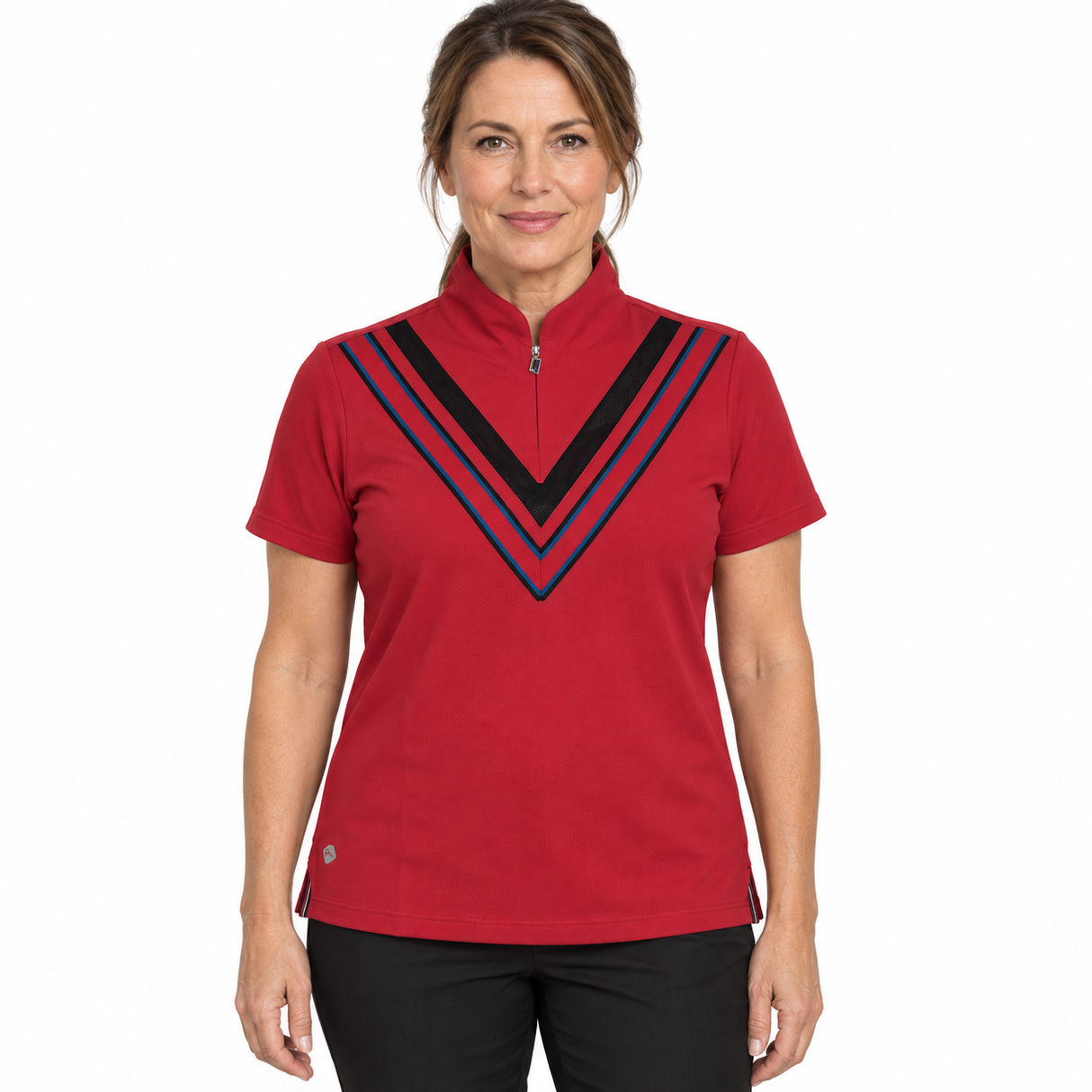 Greg Norman Womens Short Sleeve Zip Funnel Collar Polo Top Shirt in Rare Red