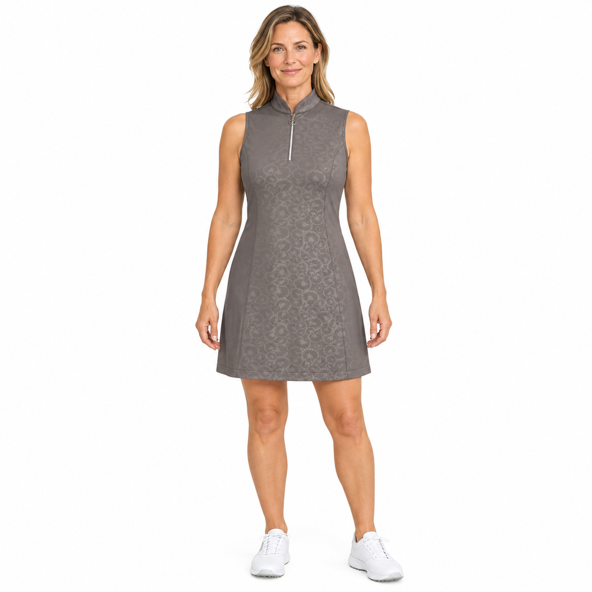 Greg Norman Gardenia Sleeveless Golf Zip Dress - Graphite