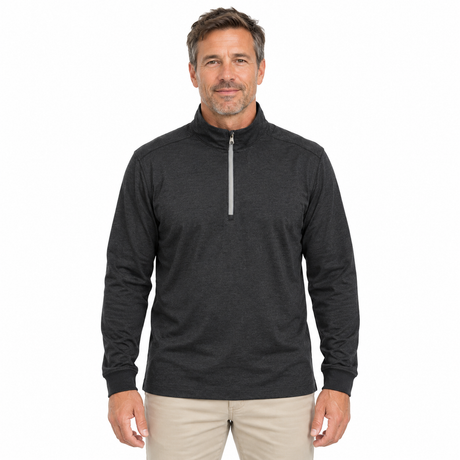 Greg Norman Mens Heathered 1/4 Zip Mock Long Sleeve Golf Pullover Top - Black/Heather