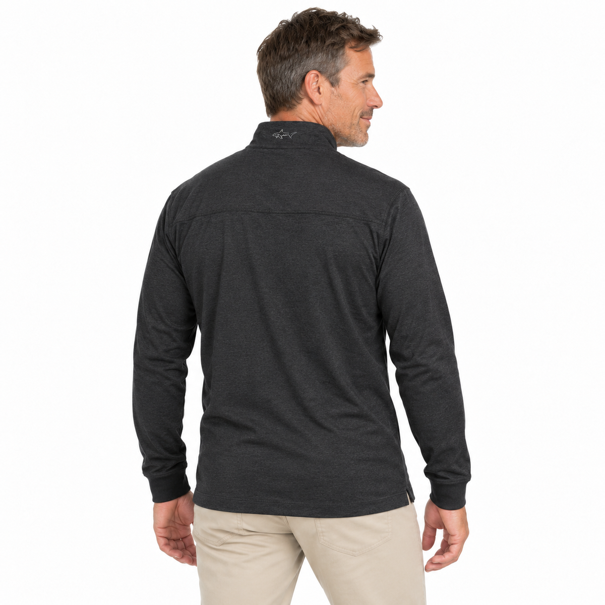Greg Norman Mens Heathered 1/4 Zip Mock Long Sleeve Golf Pullover Top - Black/Heather