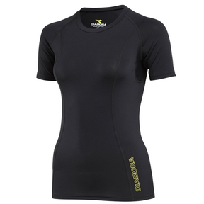 Diadora Ladies Compression Short Sleeve Fitness Top - Black (Gym Yoga)