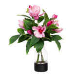 60cm Faux Pink Magnolia Liliflora Arrangement in Glass Vase - Artificial Floral Décor