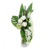 80cm Rose & Wisteria Arrangement in Glass Artificial Flower Plant Faux