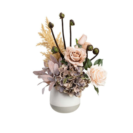 48cm Dried Look Floral Flower Plant - Dry Arrangement - Pastel Colours (Oval Pot)