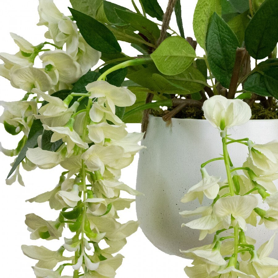 75cm Wisteria in Hanging Pot Artificial Plant Flower Décor Hanging Planter-Cream