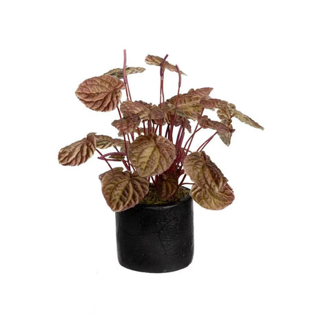 33cm Artificial Begonia Flowers in Pot - Burgundy ("Real Touch" Faux Floral Decor)