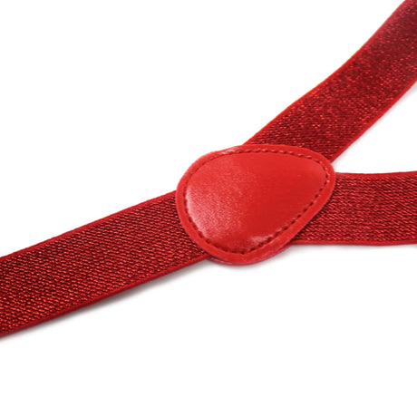 GLITTER SPARKLE SUSPENDERS Braces Clipon Elastic Y-Back Slim Adjustable  - Red (Glitter)
