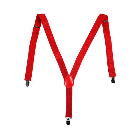 GLITTER SPARKLE SUSPENDERS Braces Clipon Elastic Y-Back Slim Adjustable  - Red (Glitter)