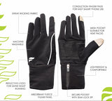 Fly Active Glovepocket Womens Running Gloves - Black/Silver (Touchscreen, Key Pocket)