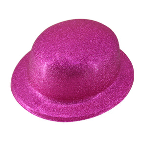 Pink Glitter Bowler Hat - Sparkly Costume Hat for Dance/Fancy Dress Party