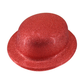 Red Glitter Bowler Hat - Sparkly Costume Hat for Dance/Fancy Dress Party