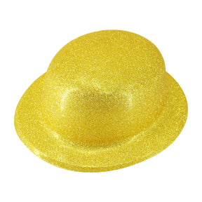 Yellow/Gold Glitter Bowler Hat - Sparkly Costume Hat for Dance/Fancy Dress Party