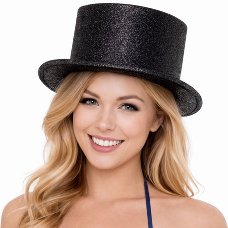 Black Glitter Top Hat - Sparkly Dance Costume/Fancy Dress Party