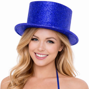 Blue Glitter Top Hat - Sparkly Dance Costume/Fancy Dress Party