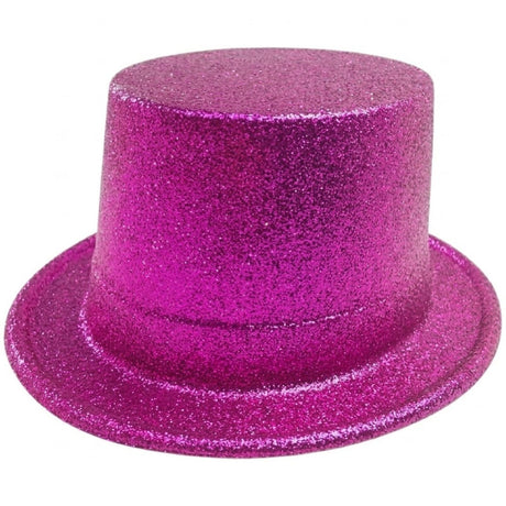 Hot Pink Glitter Top Hat - Sparkly Dance Costume/Fancy Dress Party