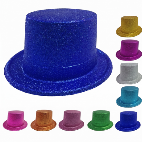 1x Assorted Colour Glitter Tall/Top Hat - Sparkly Dance Costume/Fancy Dress Party