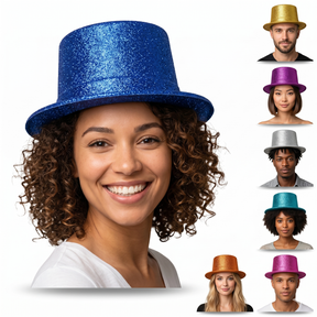 1x Assorted Colour Glitter Tall/Top Hat - Sparkly Dance Costume/Fancy Dress Party