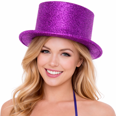 Purple Glitter Top Hat - Sparkly Dance Costume/Fancy Dress Party