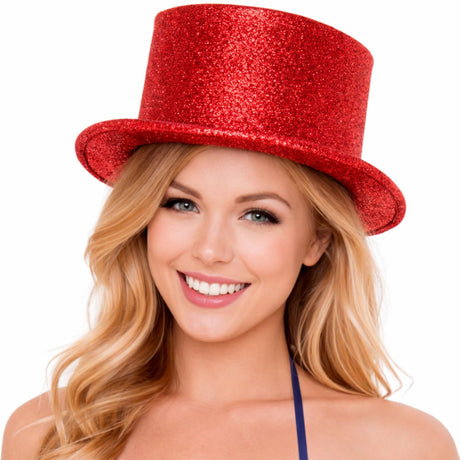 Red Glitter Top Hat - Sparkly Dance Costume/Fancy Dress Party