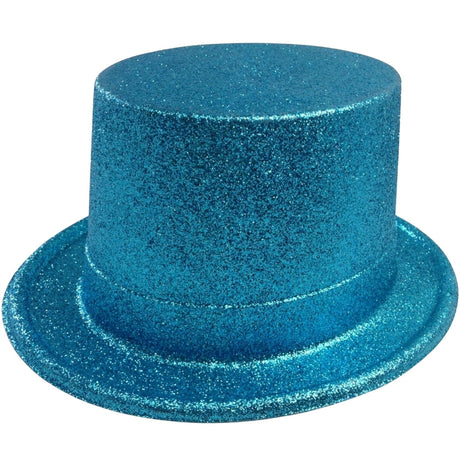 Sky Blue Glitter Top Hat - Sparkly Dance Costume/Fancy Dress Party