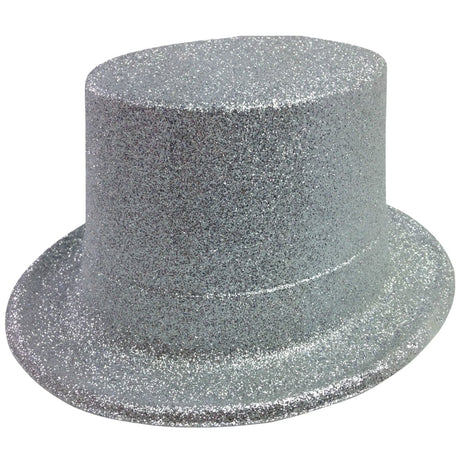 Silver Glitter Top Hat - Sparkly Dance Costume/Fancy Dress Party