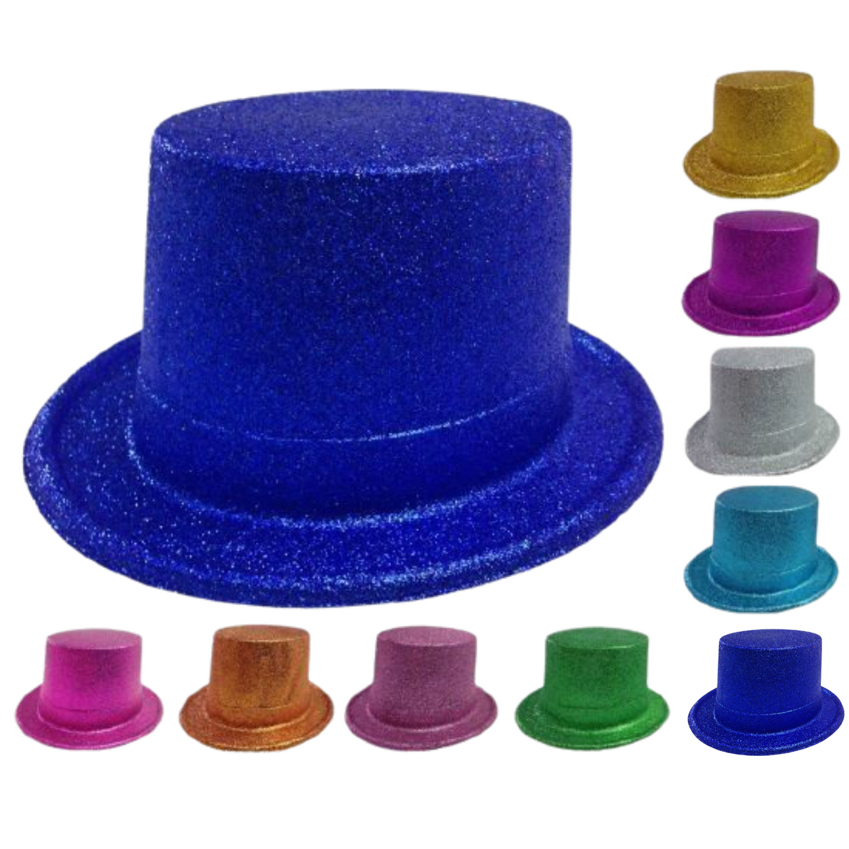 GLITTER TOP HAT Fancy Party Plastic Costume Tall Cap Fun Dress Up Sparkle - Blue