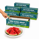 6x 600 Meters Cling Wrap Food-Grade Plastic Covering w/ Built-in Cutter (33cm x 600m)