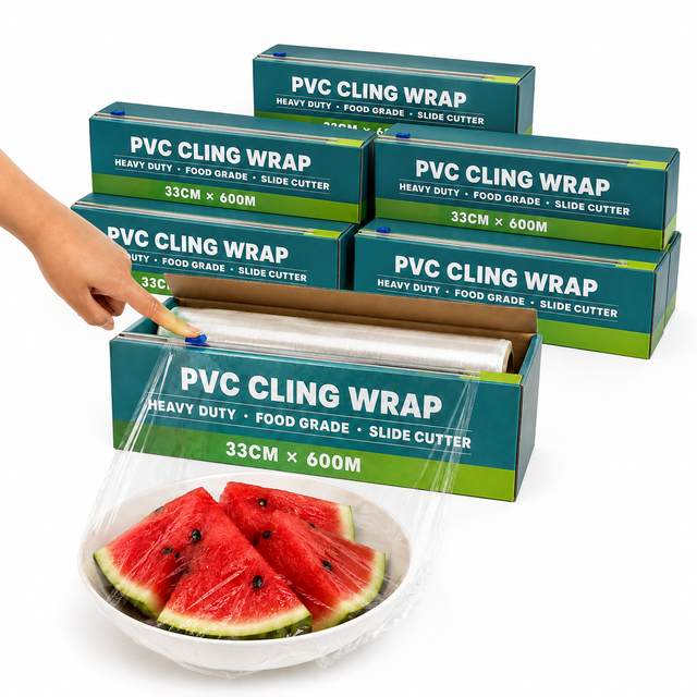 6x 600 Meters Cling Wrap Food-Grade Plastic Covering w/ Built-in Cutter (33cm x 600m)