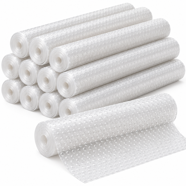 12x Non Slip Ribbed Drawer Liner Plastic Cabinet Cupboard Clear Shelf Mat - 100cm x 45cm