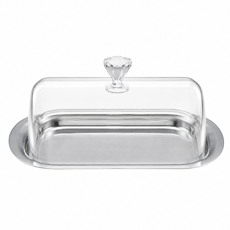 Stainless Steel Butter & Cheese Dish w/ Acrylic Dome Lid & Handle
